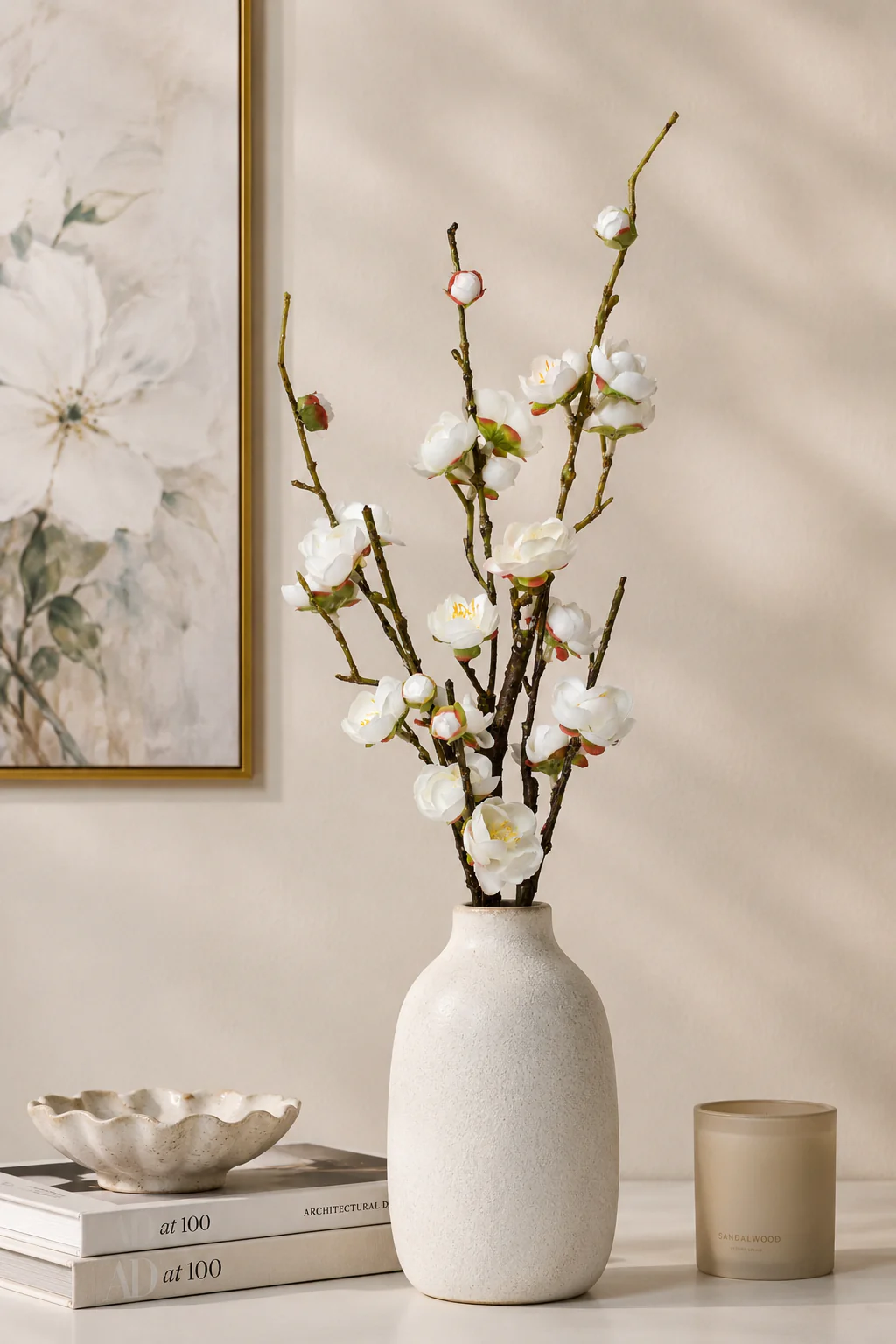 20" Silk Plum Blossom Pick White - Image 3